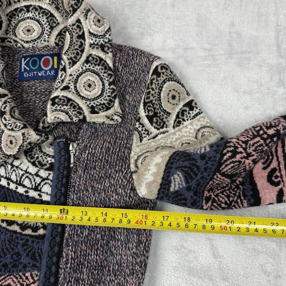 Vintage KOOI Knitwear Lambswool Full Zip Pattern Jacket Women’s M Boho Nordic - Picture 6 of 9